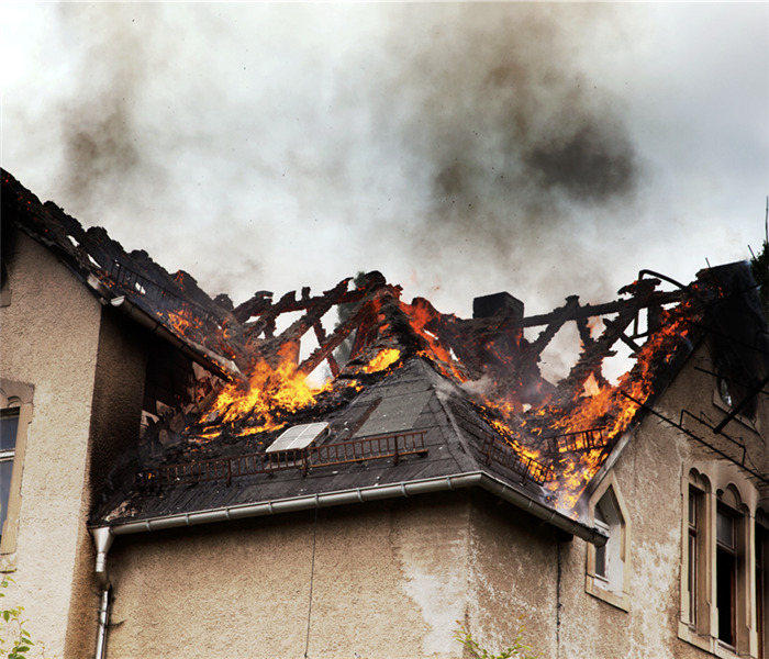 A roof destroyed by a fire.